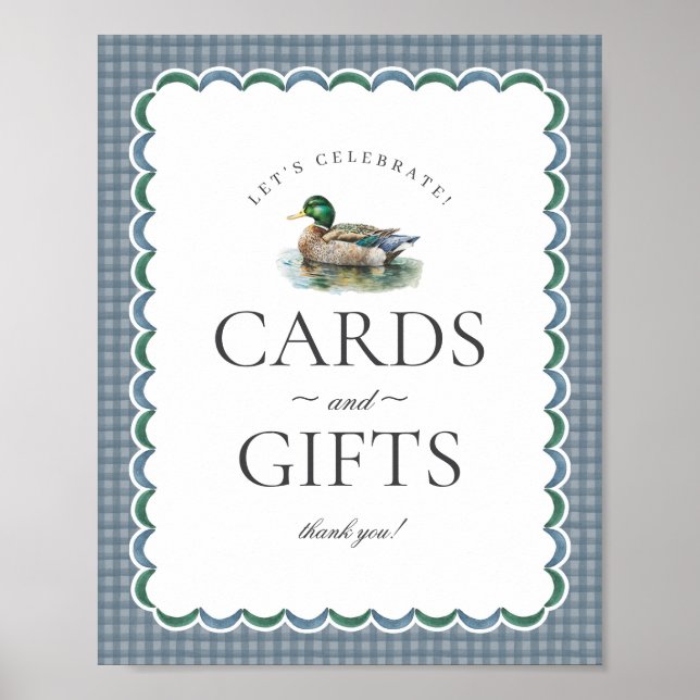Mallard Duck Hunting Blue Gingham Cards & Gifts Poster (Front)