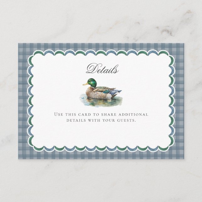 Mallard Duck Hunting Gingham Baby Details Card (Front)