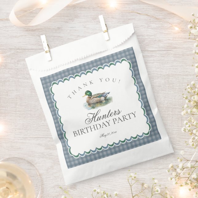 Mallard Duck Hunting Gingham Birthday Dessert Favour Bags (Clipped)