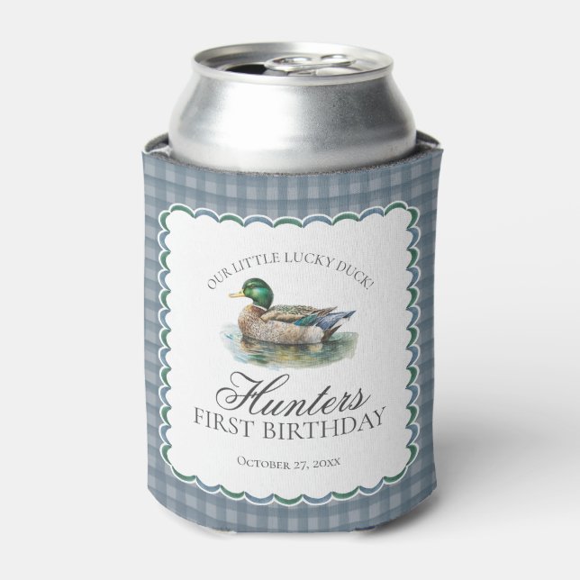 Mallard Duck Hunting Gingham Boy Birthday Favour Can Cooler (Can Front)