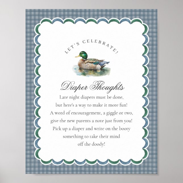 Mallard Duck Hunting Gingham Diaper Thoughts Sign (Front)