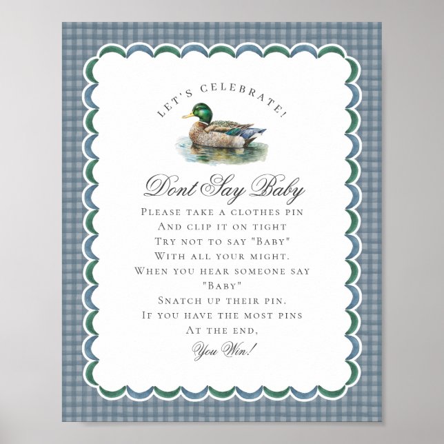Mallard Duck Hunting Gingham Dont Say Baby Sign (Front)