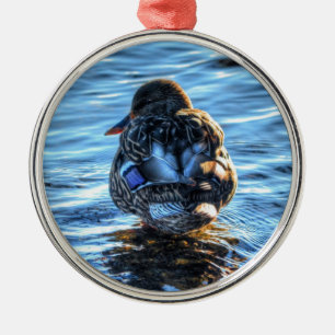 Mallard Duck in Winter River - Wildlife Photo Metal Tree Decoration