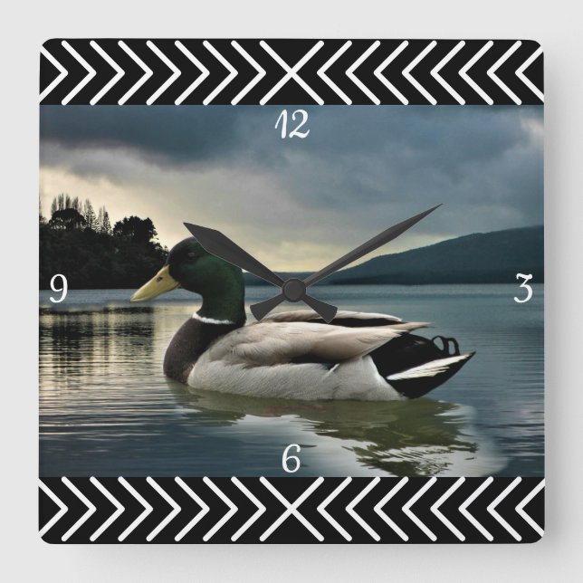 Mallard Duck Lake Square Wall Clock (Front)