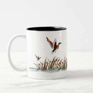 Mallard Duck Landing Near the Cattails Two-Tone Coffee Mug