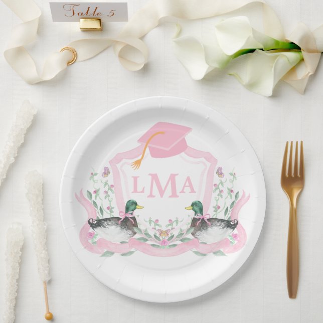Mallard Duck Monogram Graduation Crest Paper Plate (Wedding)