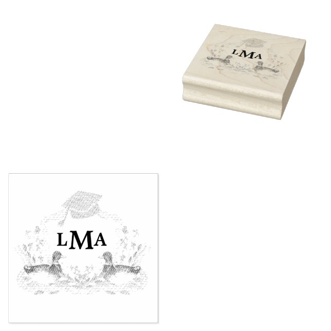 Mallard Duck Monogram Graduation Crest Rubber Stamp (Stamped)