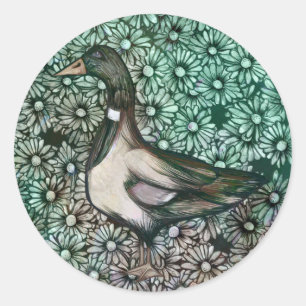 Mallard Duck Nature Lovers Flower Art Floral Daisy Classic Round Sticker