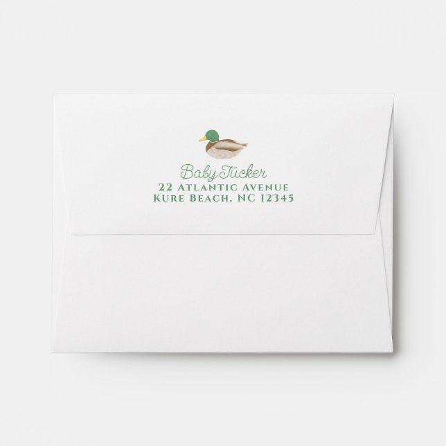 Mallard Duck New Baby Boy Shower Stationery Envelope (Back (Top Flap))
