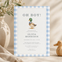 Mallard Duck Oh Boy Blue Gingham Baby Shower