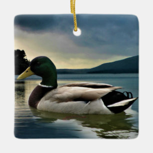 Mallard Duck On The Lake Ceramic Ornament