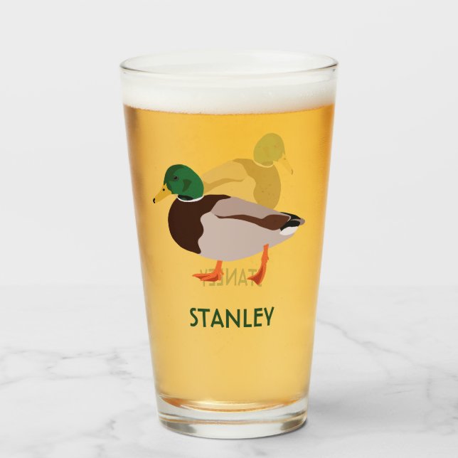 Mallard Duck Realistic Illustration Personalised Glass (Front Filled)