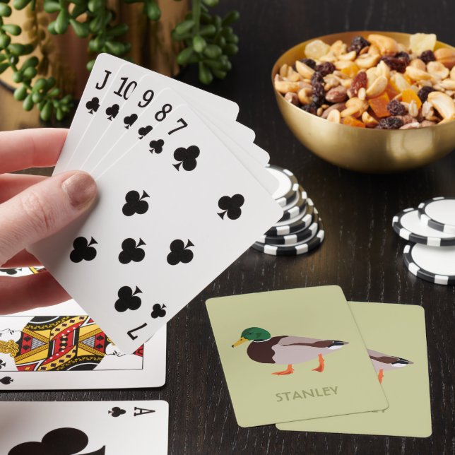 Mallard Duck Realistic Illustration Personalised Playing Cards (In Situ)