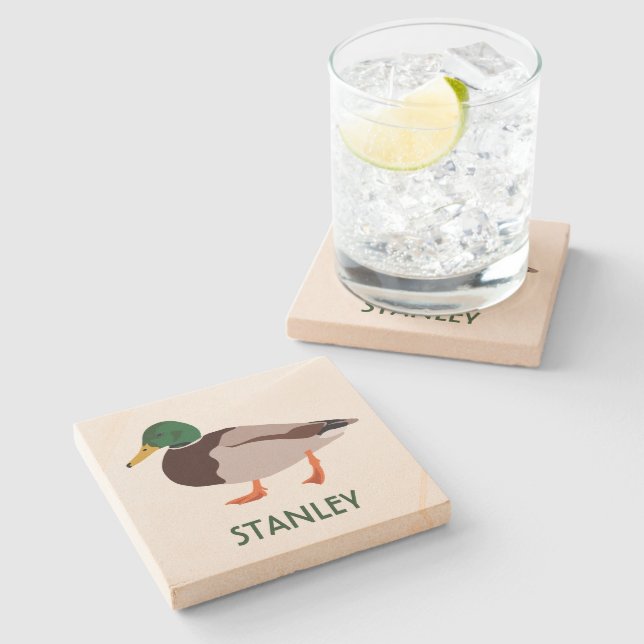 Mallard Duck Realistic Illustration Personalised Stone Coaster (Side)