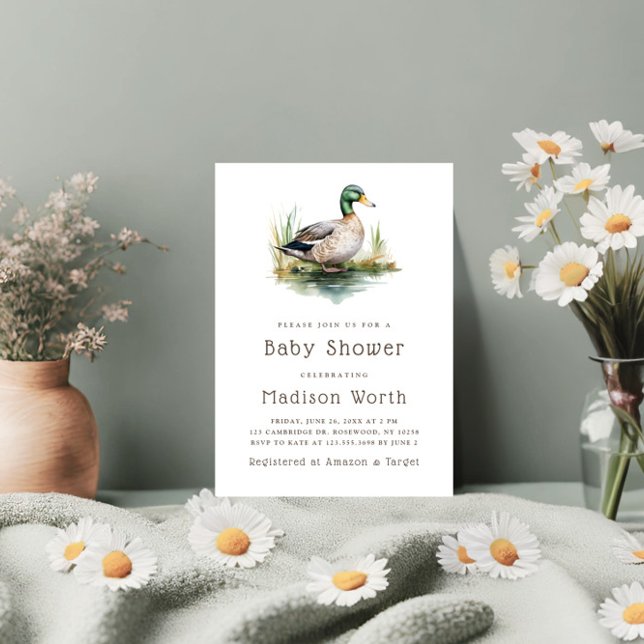 Mallard Duck Sage Green Baby Shower Invitation (Creator Uploaded)