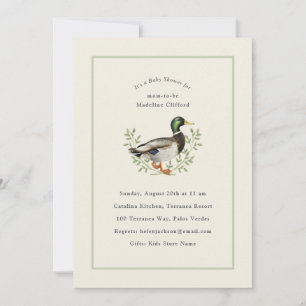 Mallard Duck Sage Green Vintage Baby Shower Invitation