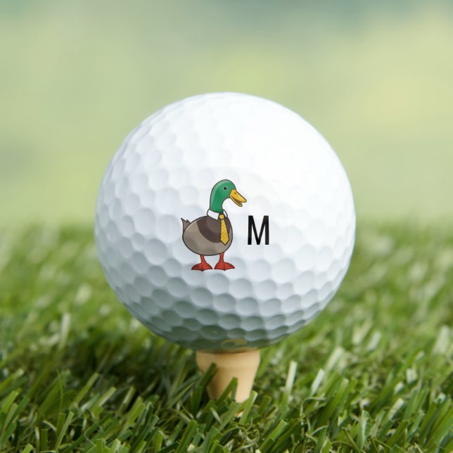 Mallard Duck Tie Monogram Initial Golf Balls (Insitu Tee)