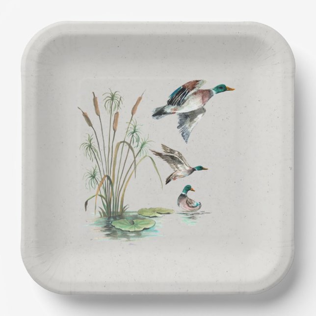 Mallard Ducks and Cattails  Paper Plate (Front)
