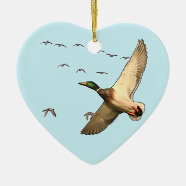 Mallard ducks Canadian geese Ceramic Tree Decoration (Front)