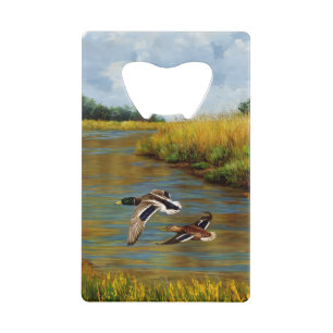Mallard Ducks Flying Over Pond