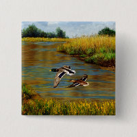 Mallard Ducks Flying Over Pond