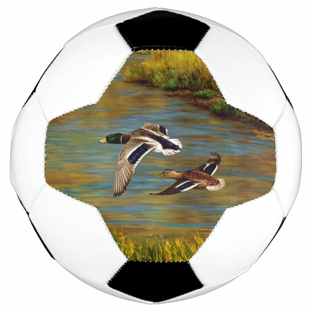 Mallard Ducks Flying Over Pond Soccer Ball (Front)