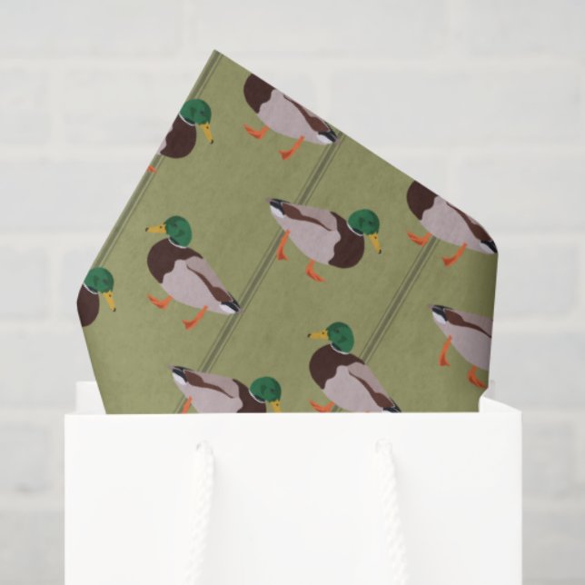 Mallard Ducks Illustrations on Olive Green Tissue Paper (Gift Bag)