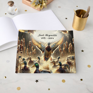 Mallard Ducks In a Pond For Memorial Service Guest Book