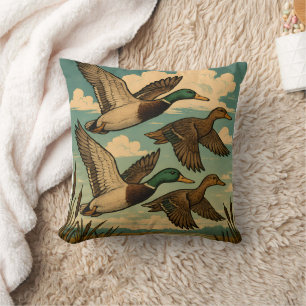 Mallard Ducks in Flight Wildlife Art Cushion
