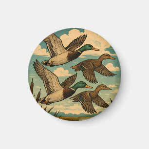 Mallard Ducks in Flight Wildlife Art Magnet