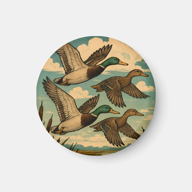 Mallard Ducks in Flight Wildlife Art Magnet (Front)