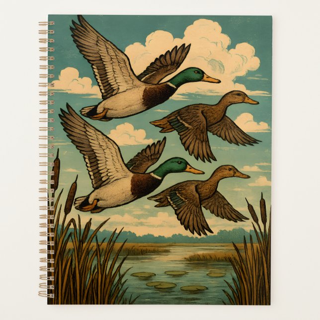 Mallard Ducks in Flight Wildlife Art Planner (Front)