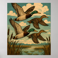 Mallard Ducks in Flight Wildlife Art
