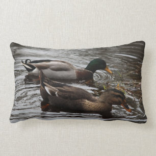 Mallard Ducks on a Pond Photo Lumbar Cushion