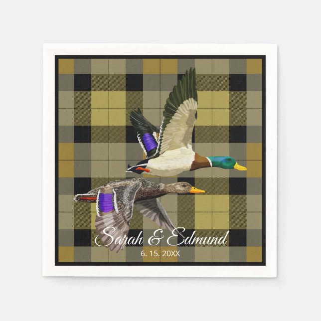 Mallard Ducks on Hunters Plaid – Rustic Waterfowl  Napkin (Front)