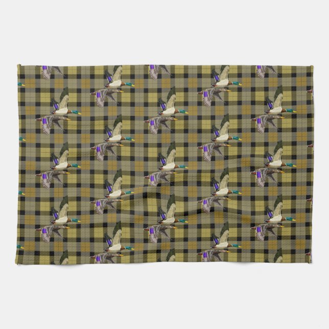 Mallard Ducks On Plaid Tea Towel (Horizontal)