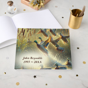 Mallard Ducks With Cattails Memorial Service Guest Book