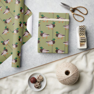 Mallard Ducks with Olive Green Stripes Wrapping Paper