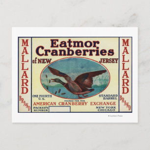 Mallard Eatmor Cranberries Brand Label Postcard