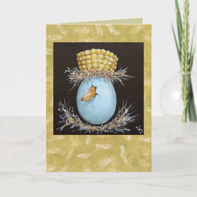 mallard egg with corn cob hat card (Front)