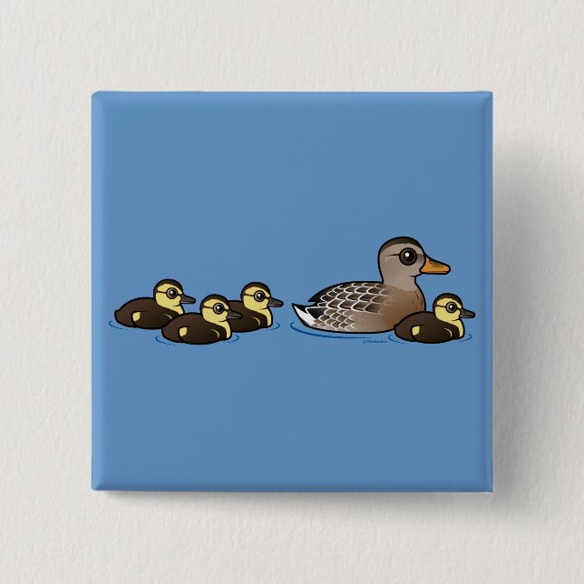 Mallard & four ducklings 15 cm square badge (Front)