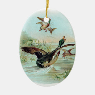 Mallard Making a Water Landing Ceramic Tree Decoration