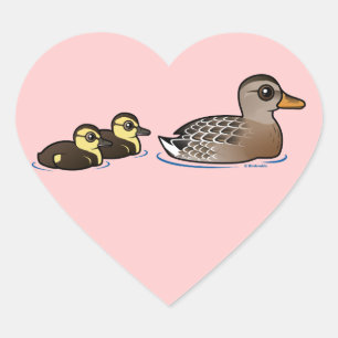 Mallard & two ducklings heart sticker