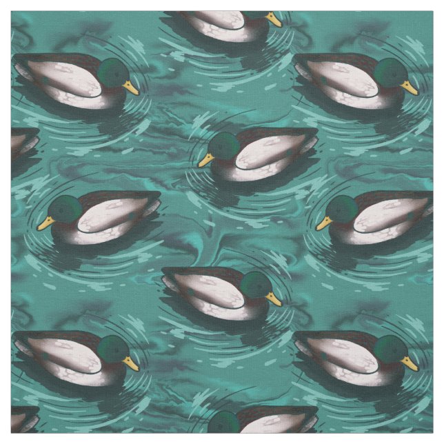 Mallards Swimming in the Water Pattern Fabric (Swatch)