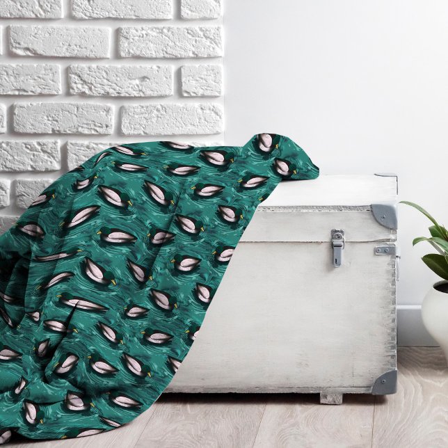 Mallards Swimming in the Water Pattern Fleece Blanket (Mallard pattern fleece blanket)