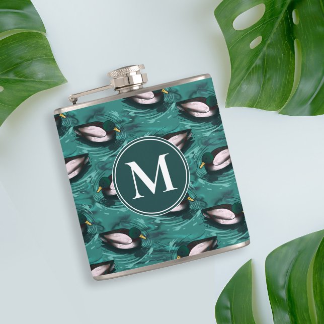 Mallards Swimming in the Water Pattern Hip Flask (Mallards Swimming in the water flask)