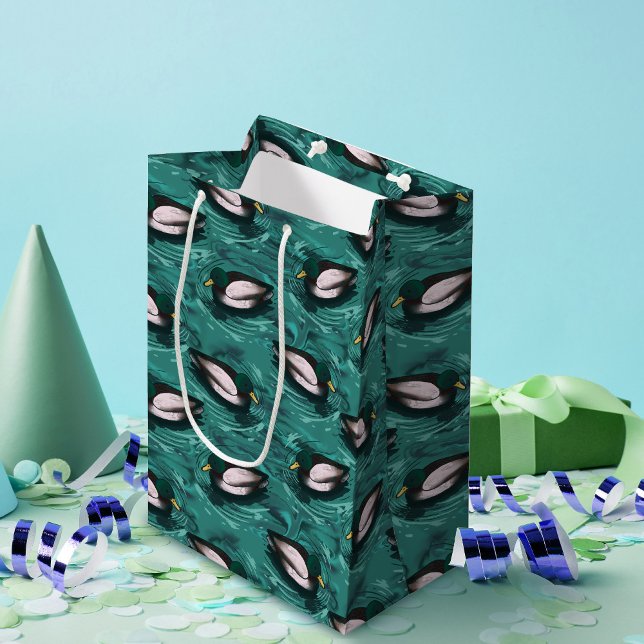 Mallards Swimming in the Water Pattern Medium Gift Bag (Mallards in the water pattern gift bag)