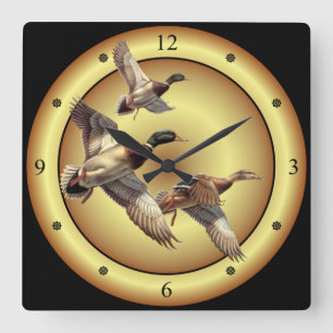 Mallards ~ Wild Ducks ~ Anas platyrhynchos ~  Square Wall Clock