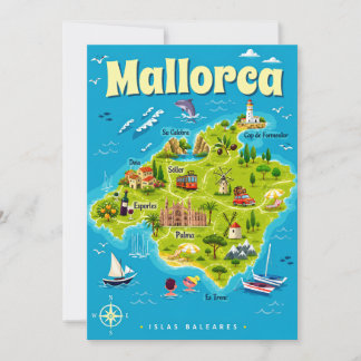 Mallorca Coastal Watercolor Map Postcard