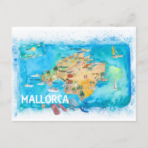 Mallorca Spain Illustrated Map with Landmarks Postcard